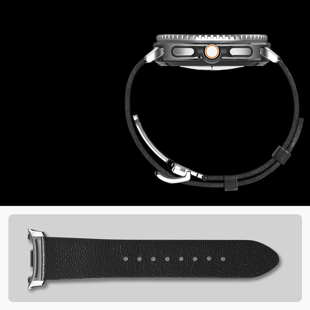 Leder Armband für Galaxy Watch 9 40 mm / 44 mm / 8 40 mm / 44 mm / 8 Classic 46 mm, Spigen Enzo, Schwarz-Braun