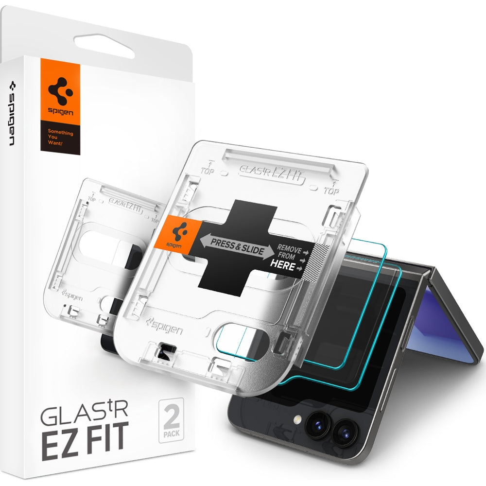 Glas für die Handyhülle für Galaxy Z Flip7 FE / Z Flip6, Spigen Glas.tR EZ Fit 2-Pack, Transparent