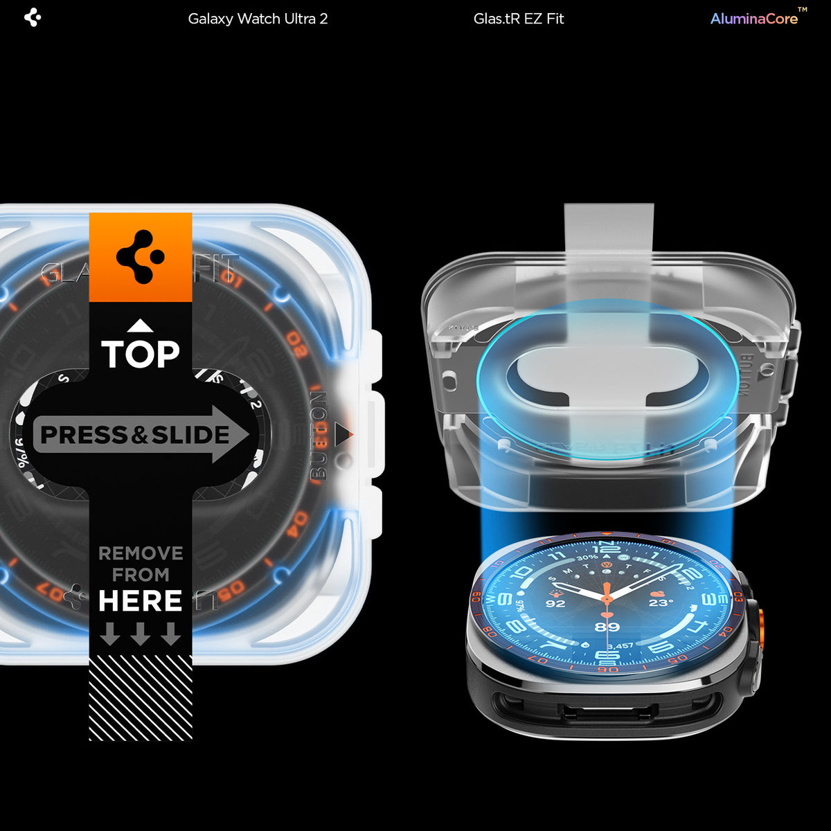 Glas für Galaxy Watch Ultra 2 47 mm, Spigen Glas.tR EZ Fit AC 2-Pack mit Applikator