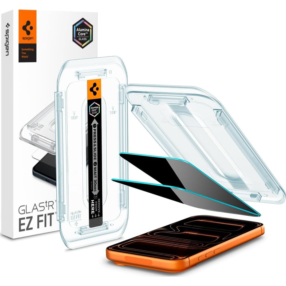 Glas + Applikator für iPhone 17 Pro Max / 16 Pro Max, Spigen Glas.tR EZ Fit Privacy 2-Pack (AC)