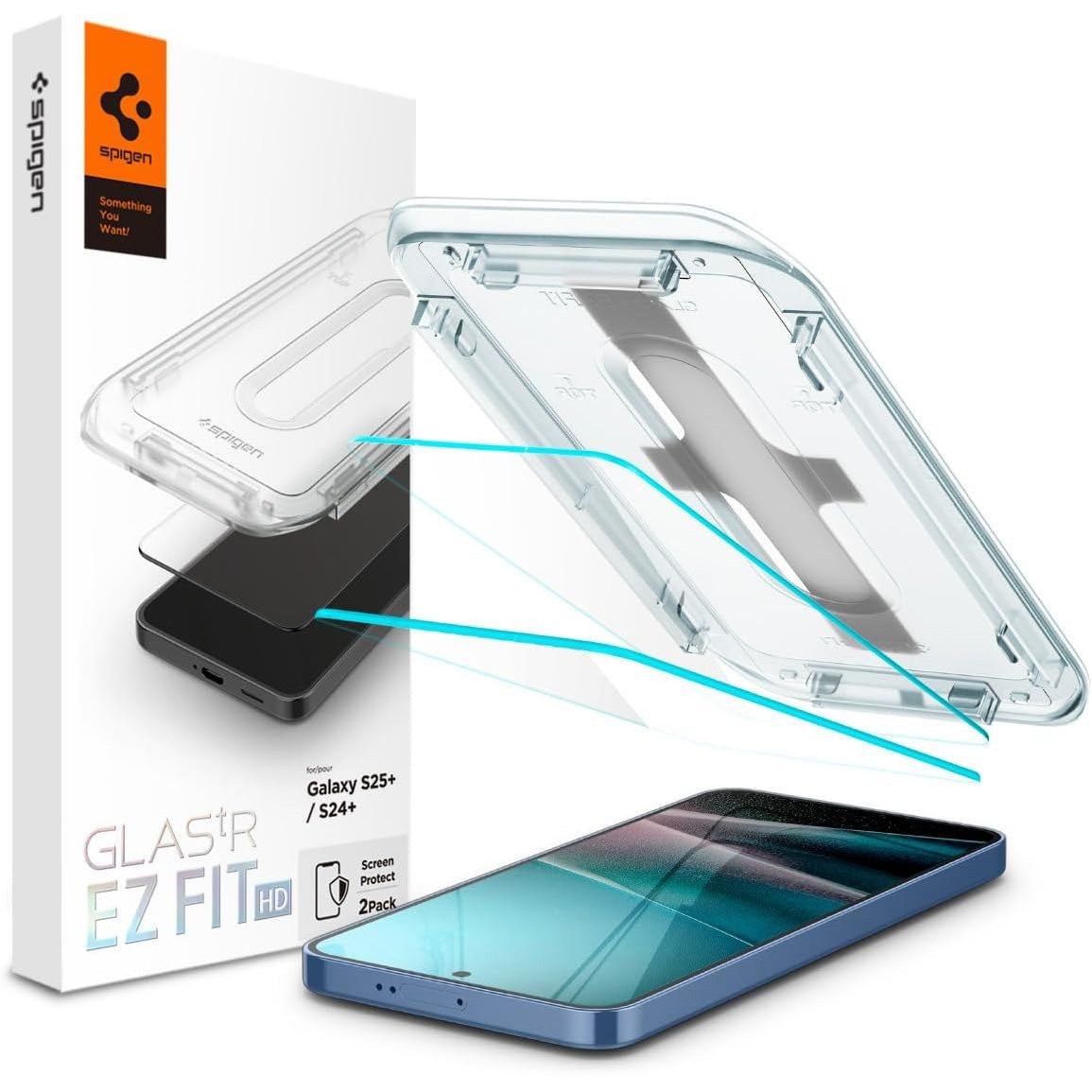 Glas + Applikator für Galaxy S25 Plus / S24 Plus, Spigen Glas.tR EZ Fit 2-Pack