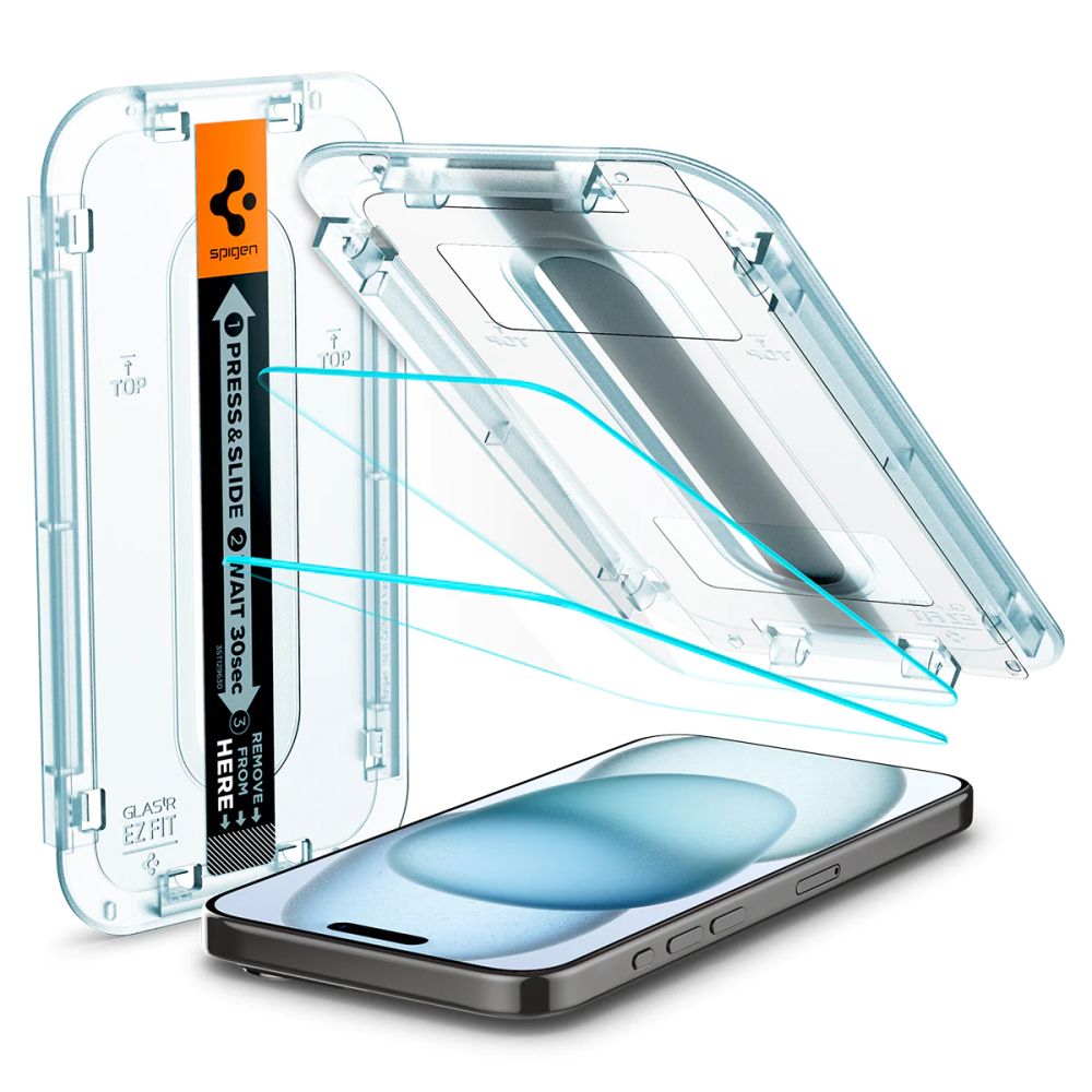 Glas für die Schutzhülle für iPhone 15 / 16, Spigen Glas.tR EZ Fit 2-Pack