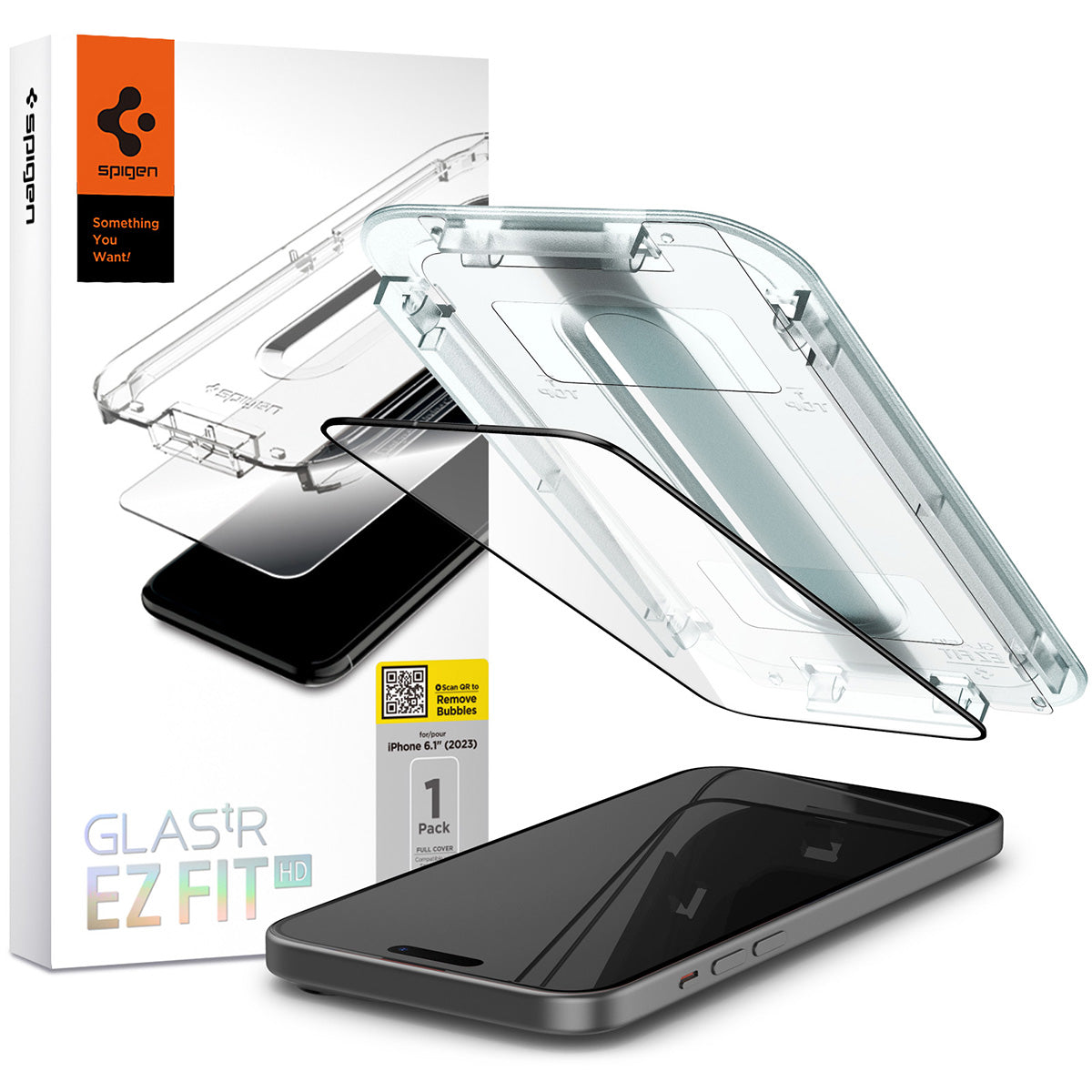Glas für die Schutzhülle Spigen Glas.tR EZ Fit FC 1-Pack für iPhone 15, mit schwarzem Rahmen