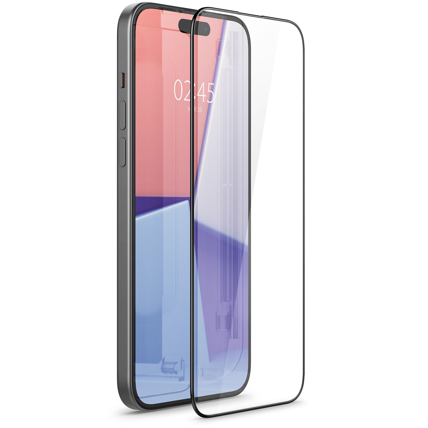 Glas für die Schutzhülle Spigen Glas.tR EZ Fit FC 1-Pack für iPhone 15, mit schwarzem Rahmen