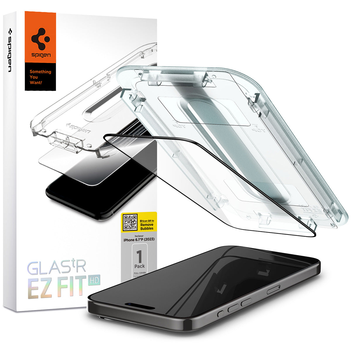 Glas für die Schutzhülle Spigen Glas.tR EZ Fit FC 1-Pack für iPhone 15 Pro, mit schwarzem Rahmen