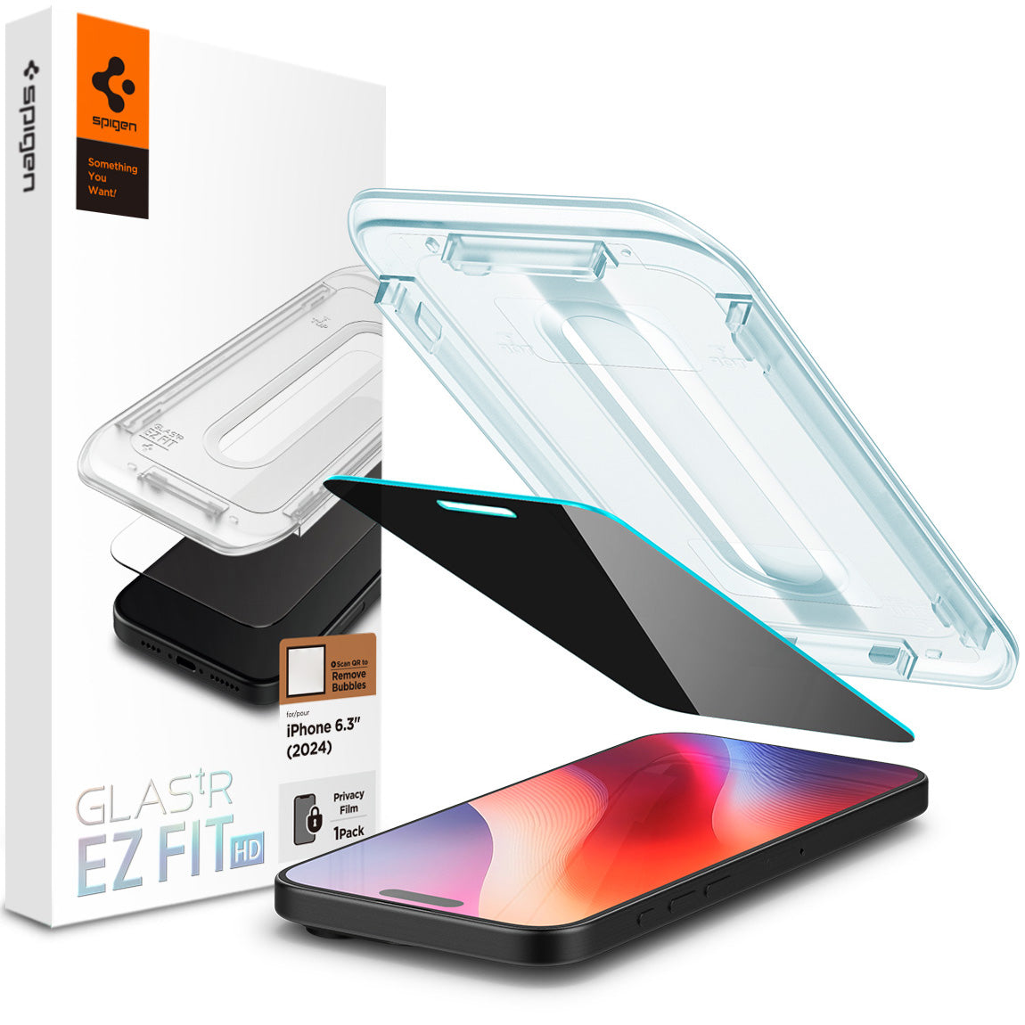Glas für die Schutzhülle für iPhone 16 Pro, Spigen Glas.tR EZ Fit Privacy 1-Pack