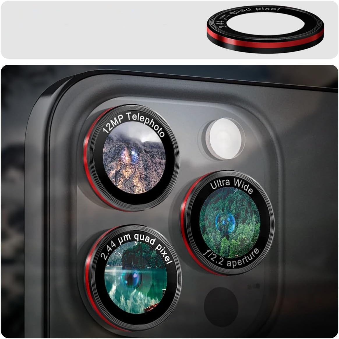 Glas für die Kamera Spigen Glas.tR EZ Fit Optik Pro 2-Pack für iPhone 17 Pro Max - 14 Pro, Schwarz-Rot (L-Series)