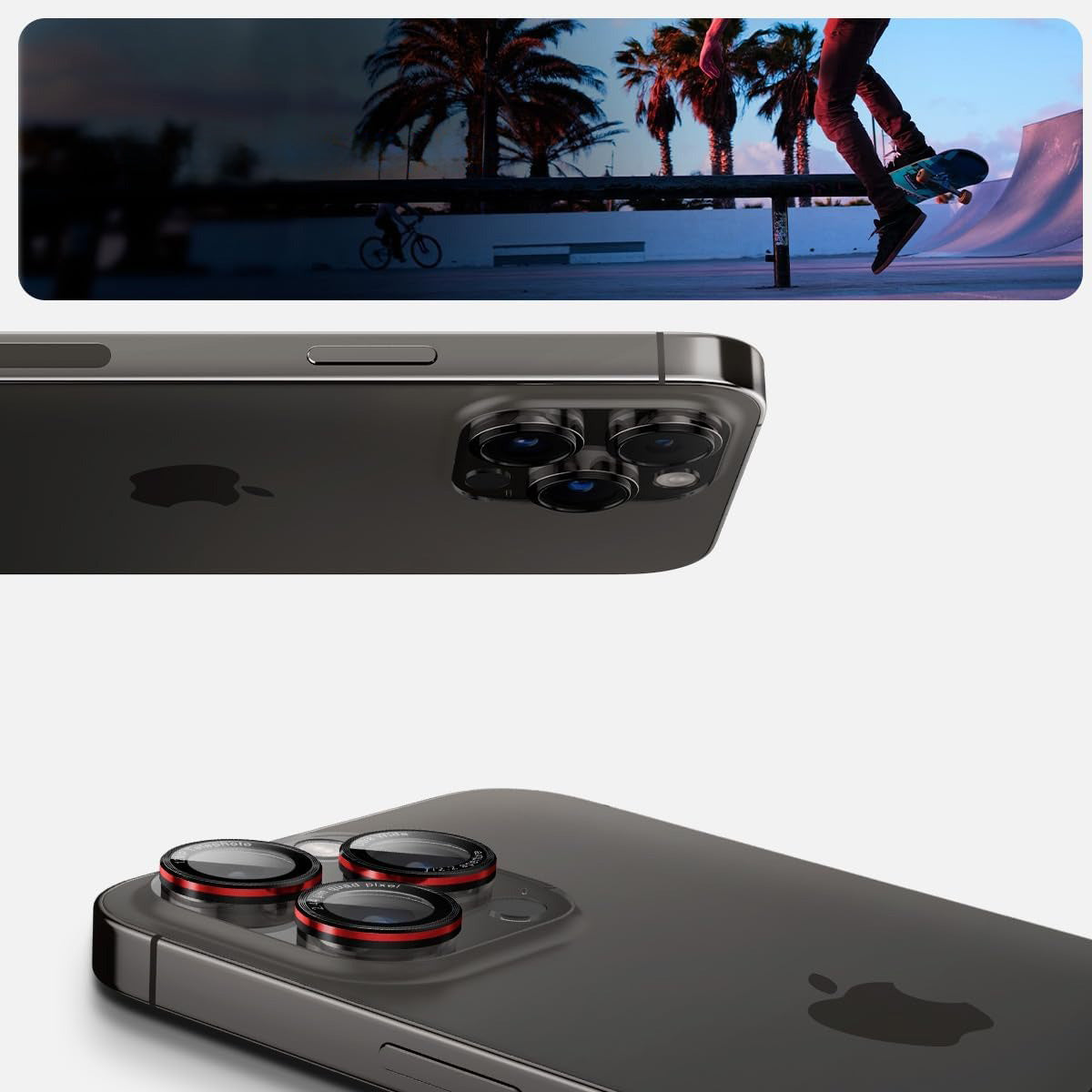 Glas für die Kamera Spigen Glas.tR EZ Fit Optik Pro 2-Pack für iPhone 17 Pro Max - 14 Pro, Schwarz-Rot (L-Series)