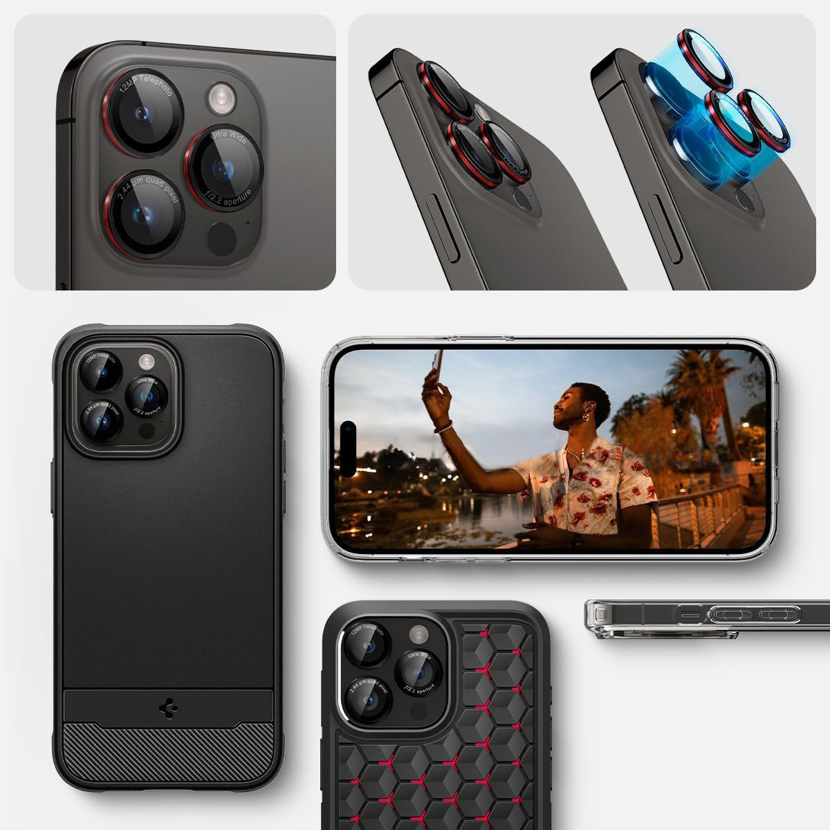 Glas für die Kamera Spigen Glas.tR EZ Fit Optik Pro 2-Pack für iPhone 17 Pro Max - 14 Pro, Schwarz-Rot (L-Series)