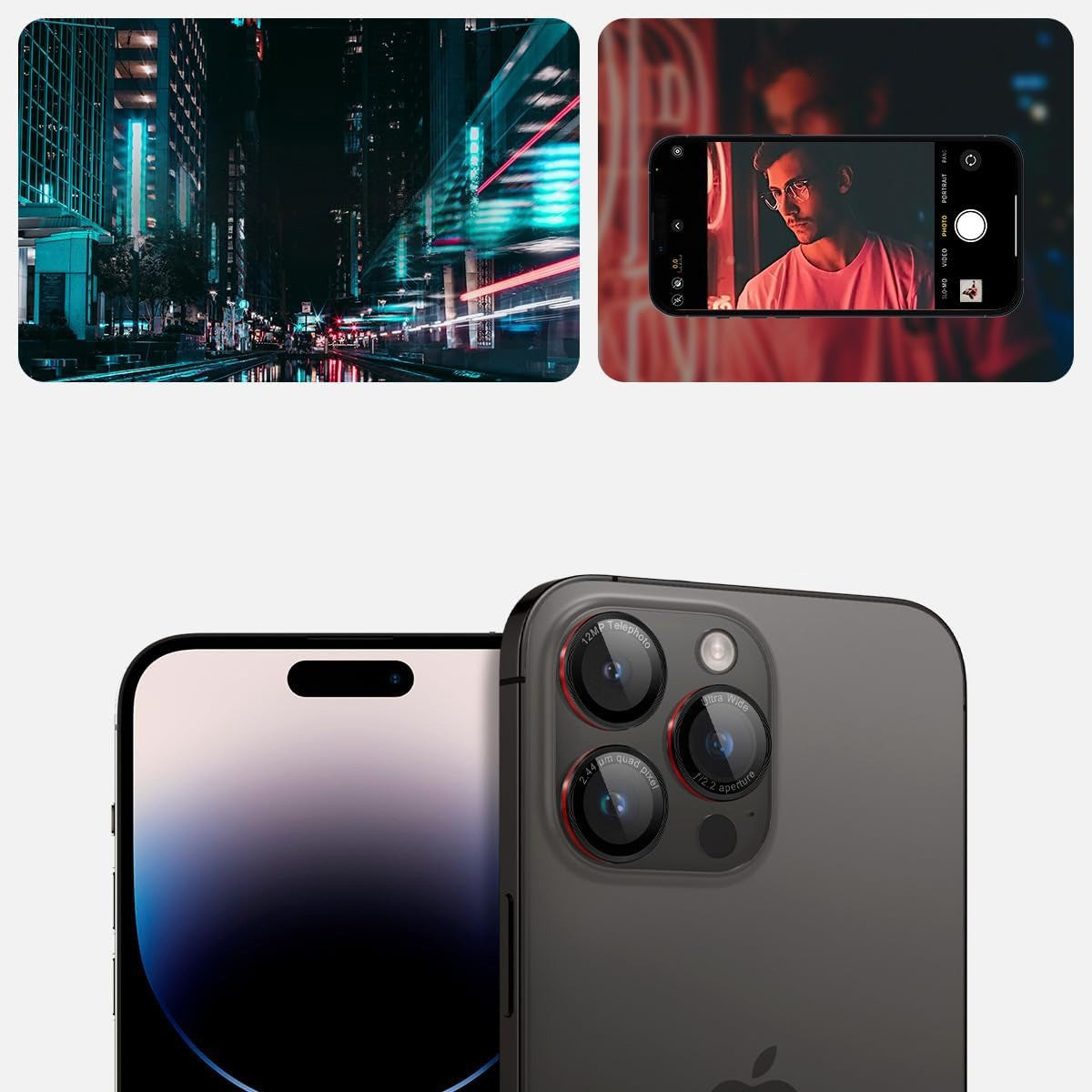 Glas für die Kamera Spigen Glas.tR EZ Fit Optik Pro 2-Pack für iPhone 17 Pro Max - 14 Pro, Schwarz-Rot (L-Series)