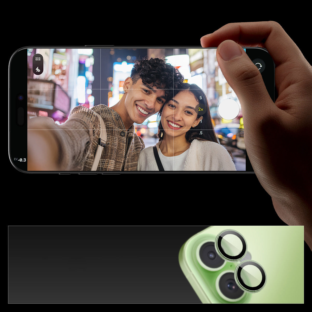Glas für die Kamera Spigen Glas.tR EZ Fit Optik Pro 2-Pack für iPhone 17 / 16 Plus / 16, Schwarz-Grün