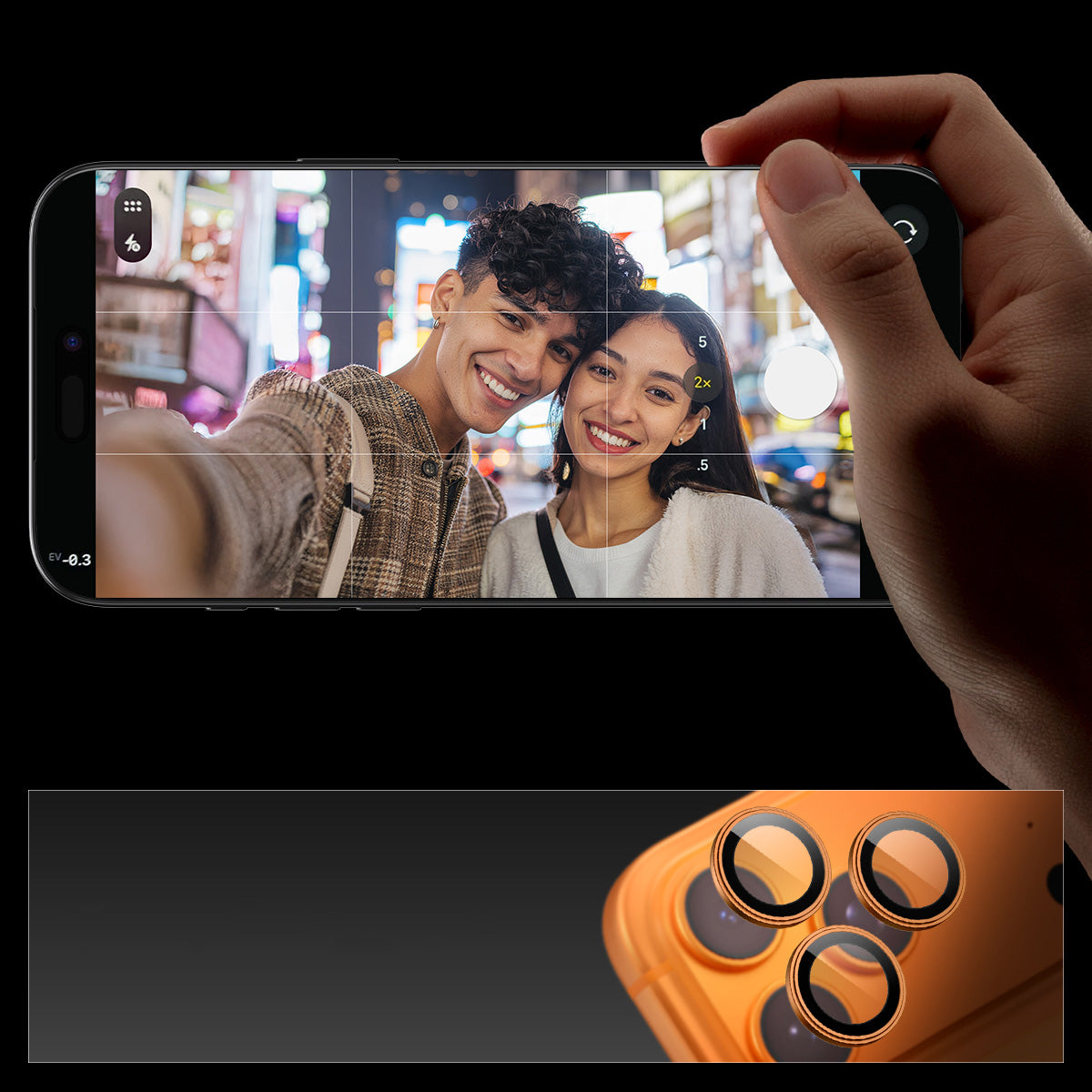 Glas für die Kamera für iPhone 17 Pro Max - 14 Pro, Spigen Glas.tR Ez Fit Optik Pro 2-Pack, Schwarz-Orange