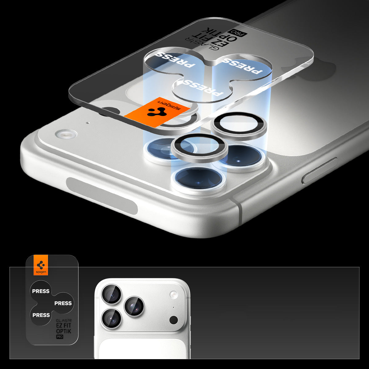 Glas für die Kamera für iPhone 17 Pro Max - 14 Pro, Spigen Glas.tR Ez Fit Optik Pro 2-Pack, Schwarz-Silbern