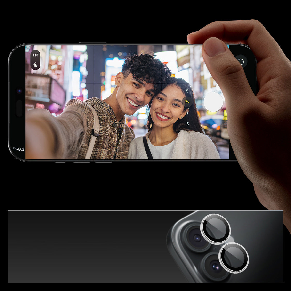 Glas für die Kamera Spigen Glas.tR EZ Fit Optik Pro 2-Pack für iPhone 17 / 16 Plus / 16, Schwarz-Silbern