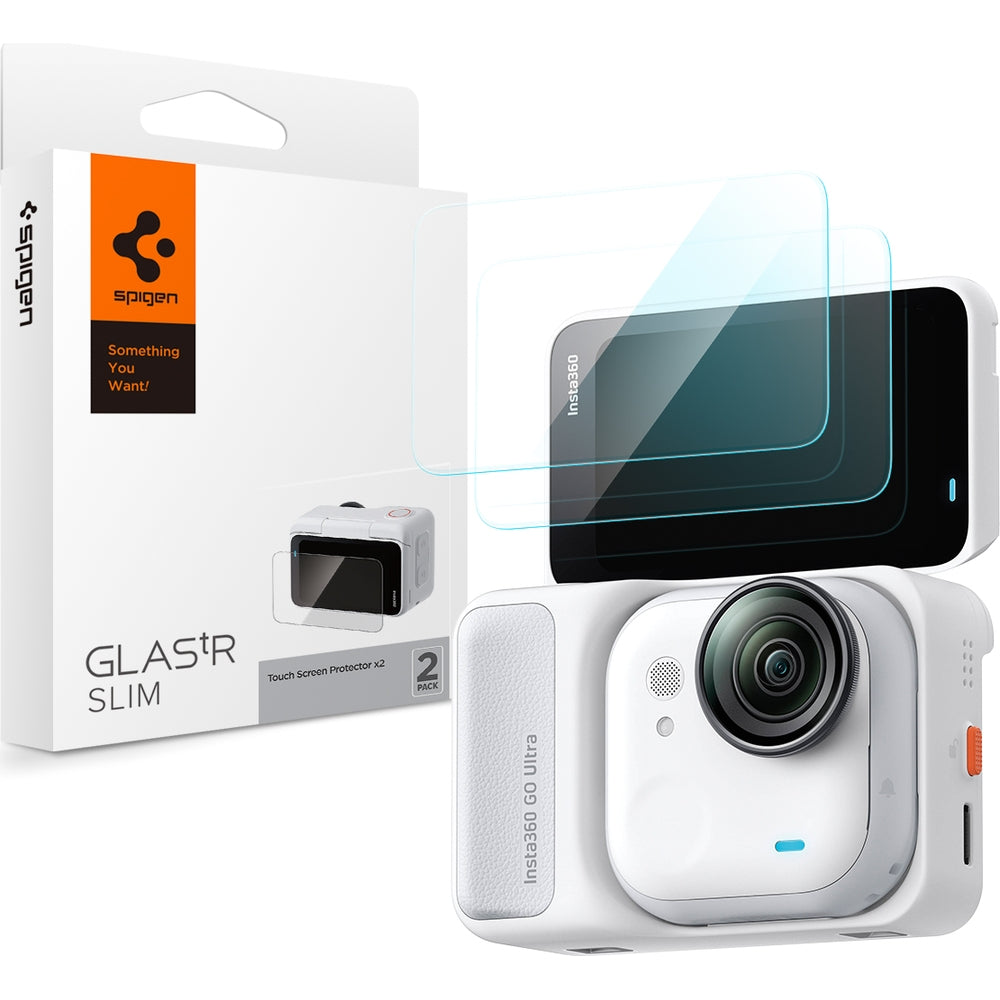 Gehärtetes Glas für Insta360 Go Ultra, Spigen Glas.tR Slim, 2 Stück