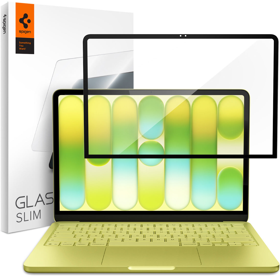 Gehärtetes Glas für MacBook Neo 13" A18 Pro 2026, Spigen Glas.tR Slim, schwarzer Rahmen