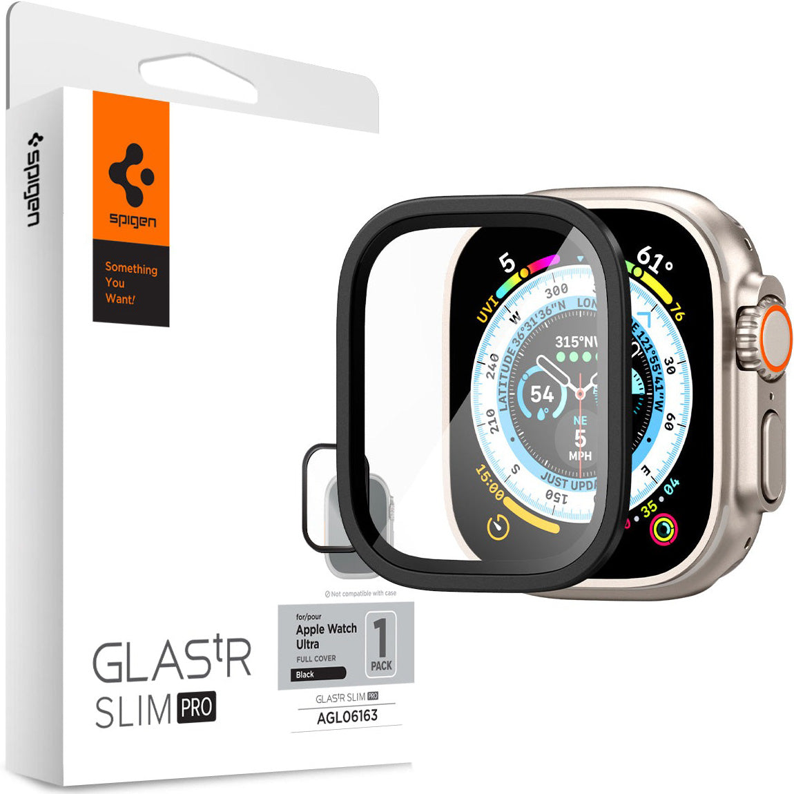 Glas mit Rahmen Spigen Glas.tR Slim Pro 1-Pack für Apple Watch Ultra 3/2/1 49 mm, Schwarz