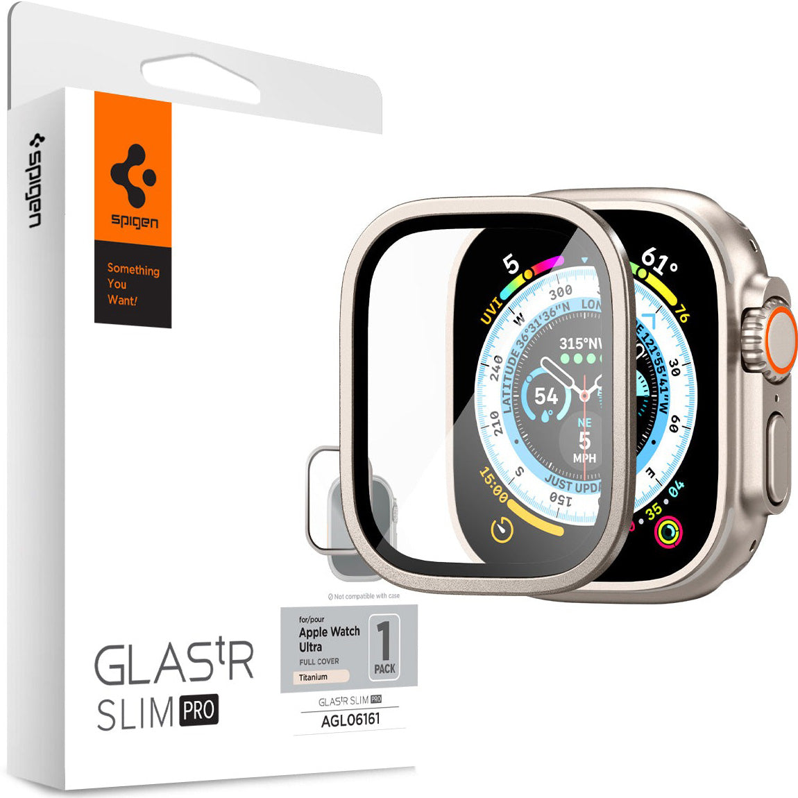 Glas mit Rahmen Spigen Glas.tR Slim Pro 1-Pack für Apple Watch Ultra 3/2/1 49 mm, Titan Farbe
