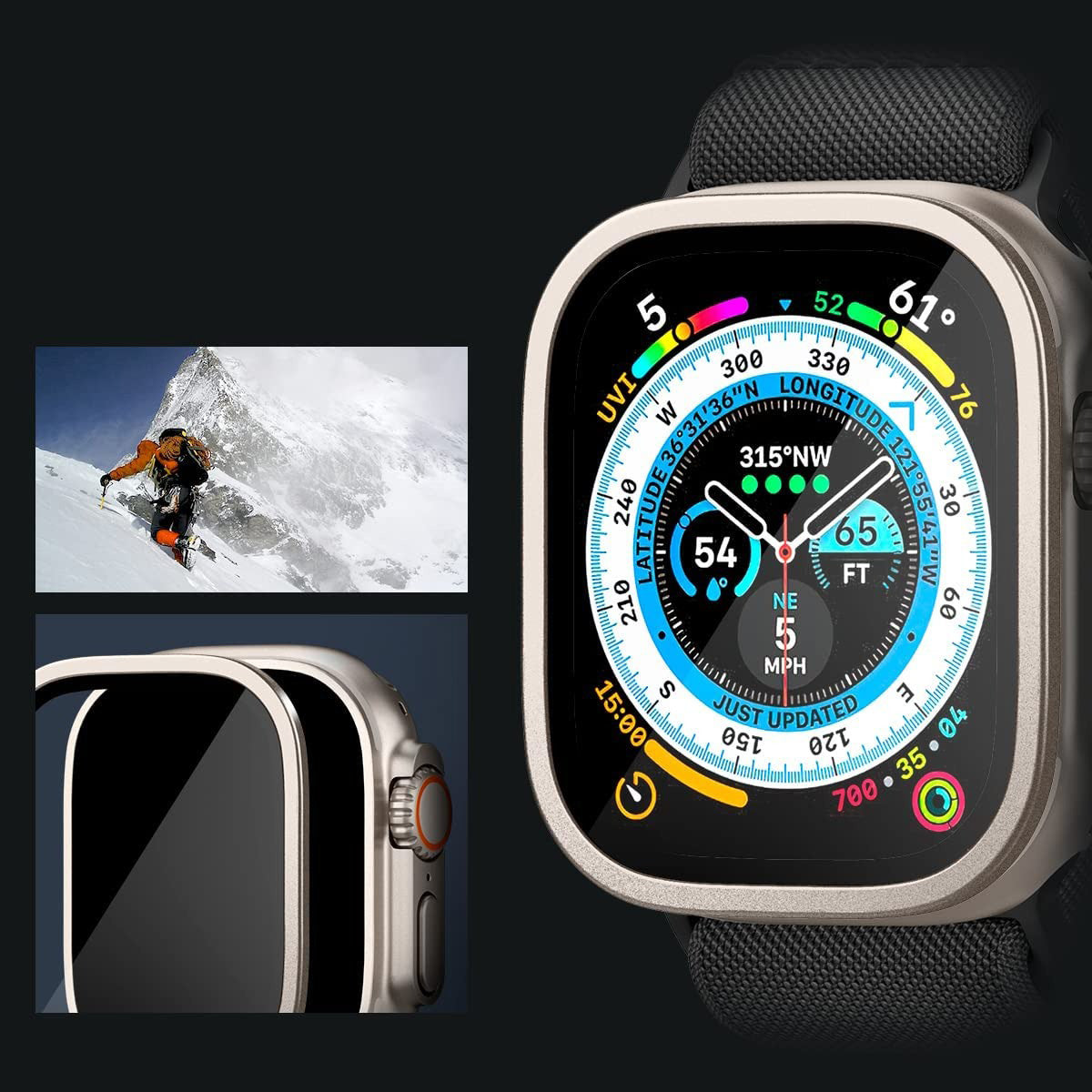 Glas mit Rahmen Spigen Glas.tR Slim Pro 1-Pack für Apple Watch Ultra 3/2/1 49 mm, Titan Farbe