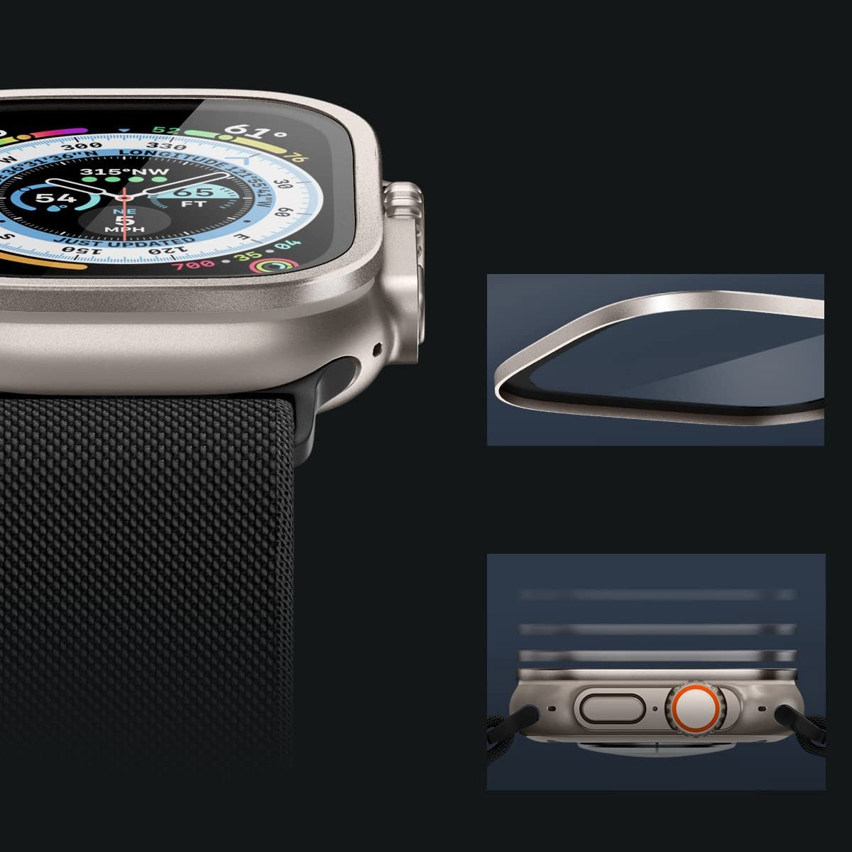 Glas mit Rahmen Spigen Glas.tR Slim Pro 1-Pack für Apple Watch Ultra 3/2/1 49 mm, Titan Farbe