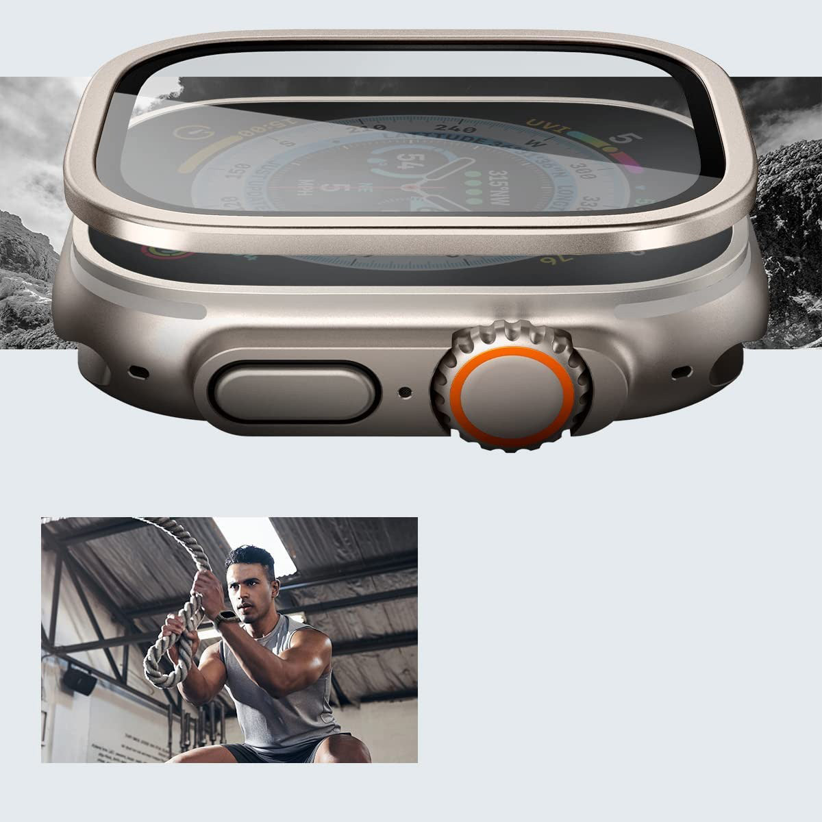 Glas mit Rahmen Spigen Glas.tR Slim Pro 1-Pack für Apple Watch Ultra 3/2/1 49 mm, Titan Farbe