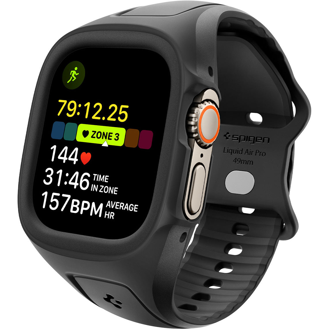 Hülle mit einem Armband für Apple Watch Ultra 3 / 2 / 1 (49 mm), Spigen Liquid Air Pro, Schwarz