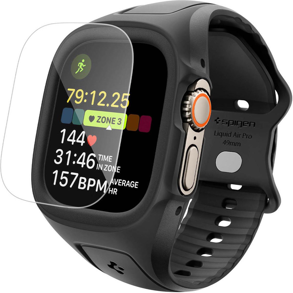 Hülle mit einem Armband + Glas für Apple Watch Ultra 3 / 2 / 1 (49 mm), Spigen Liquid Air Pro SP, Schwarz