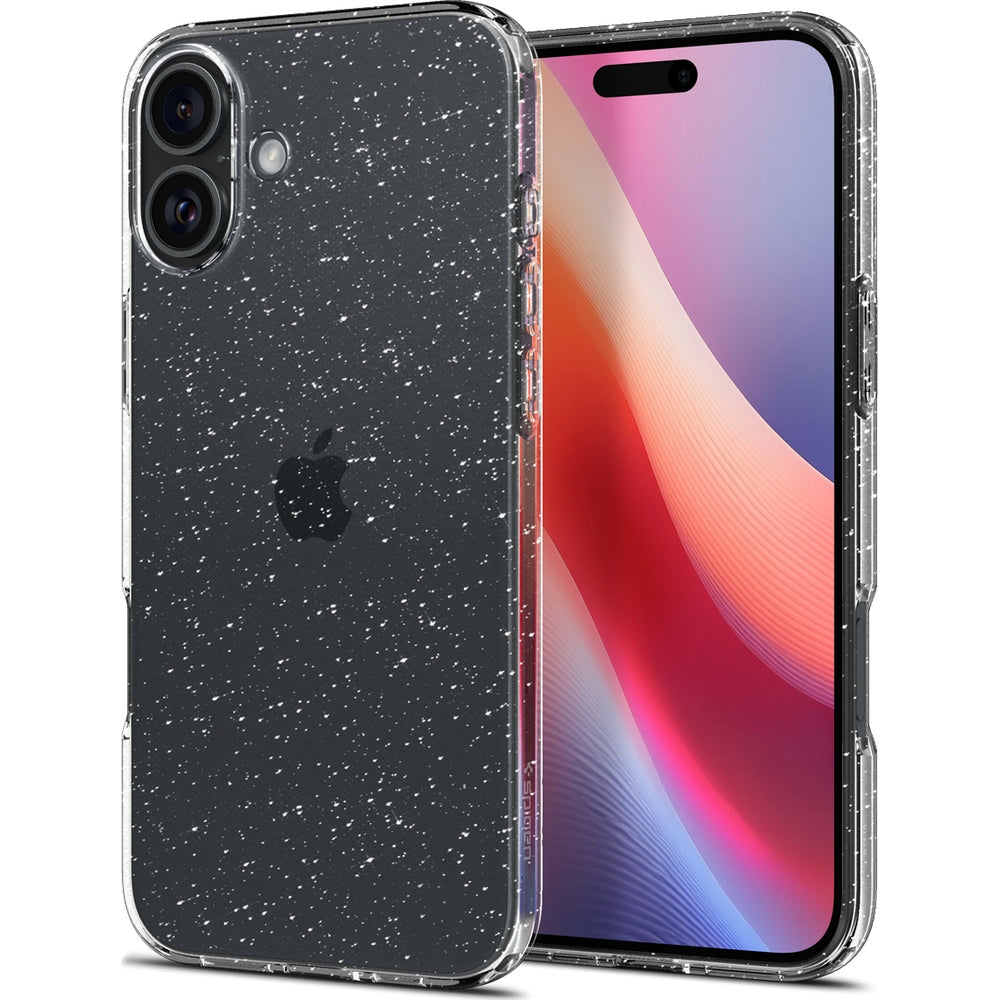 Handyhülle für iPhone 16, Spigen Liquid Crystal Glitter, Transparent mit Glitzer
