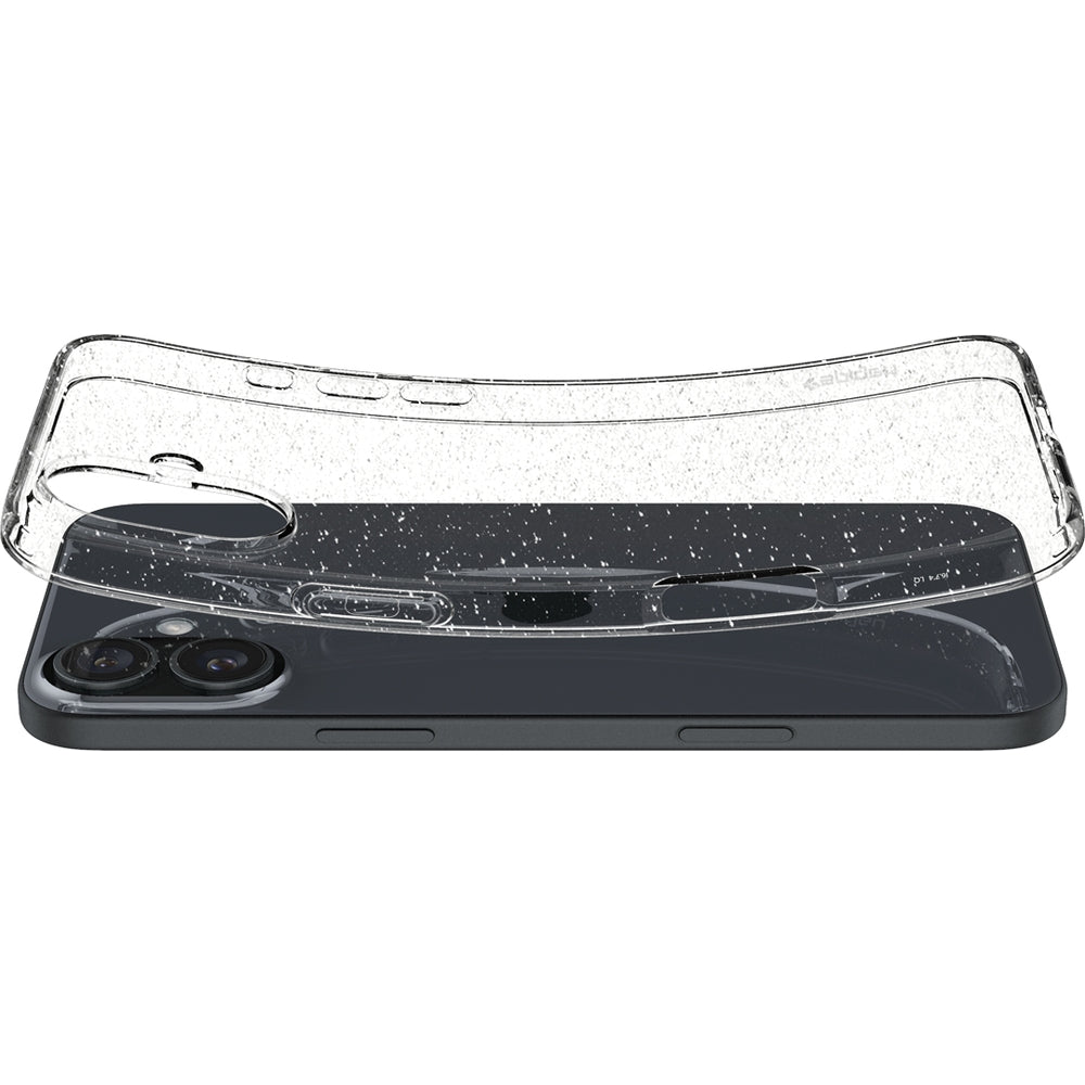 Handyhülle für iPhone 16, Spigen Liquid Crystal Glitter, Transparent mit Glitzer