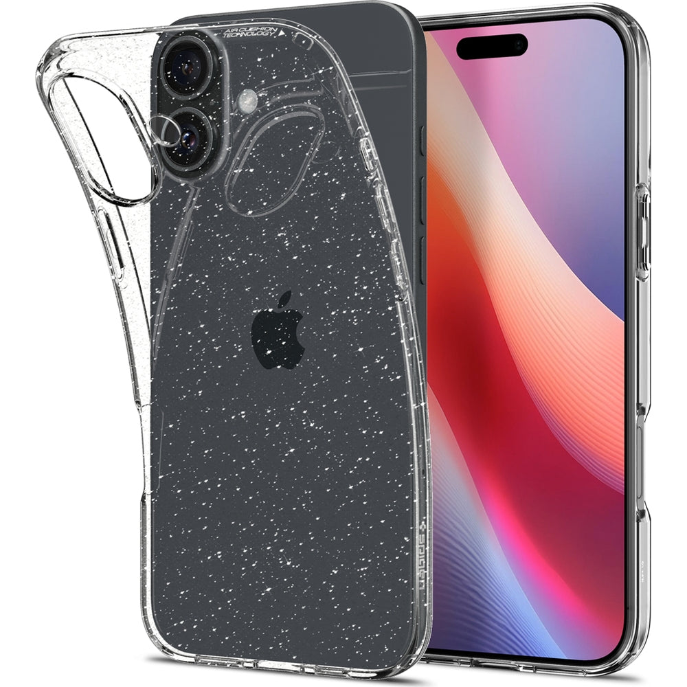 Handyhülle für iPhone 16, Spigen Liquid Crystal Glitter, Transparent mit Glitzer
