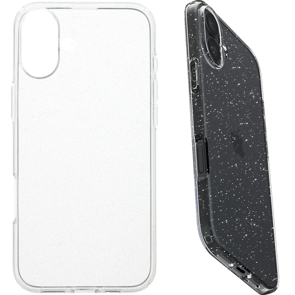 Handyhülle für iPhone 16, Spigen Liquid Crystal Glitter, Transparent mit Glitzer