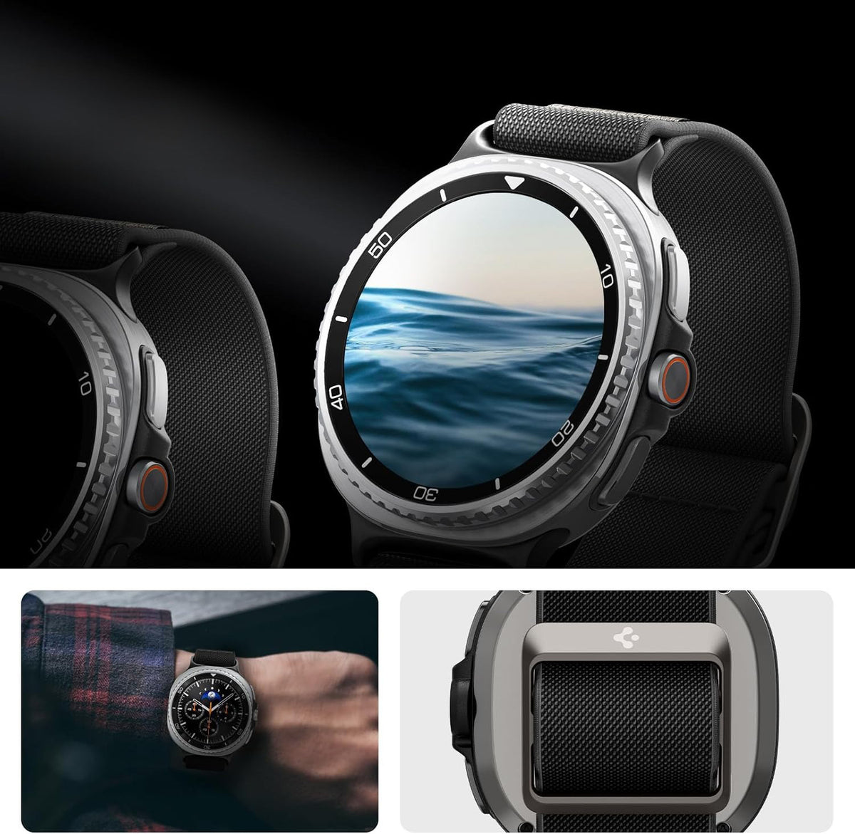 Armband für Galaxy Watch 9 40 mm / 44 mm / 8 40 mm / 44 mm / 8 Classic 46 mm, Classic 46 mm, Spigen Lite Fit, Schwarz