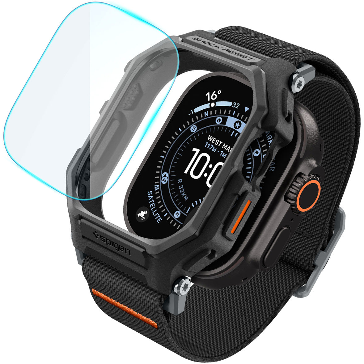 Hülle mit Armband + Glas für Apple Watch Ultra 3 / 2 / 1 (49 mm), Spigen Lite Fit Pro SP, Schwarz