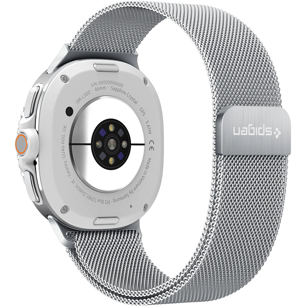 Edelstahl Armband für Galaxy Watch 9 40 mm / 44 mm / 8 40 mm / 44 mm / 8 Classic 46 mm, Spigen Metal Fit, Silbern