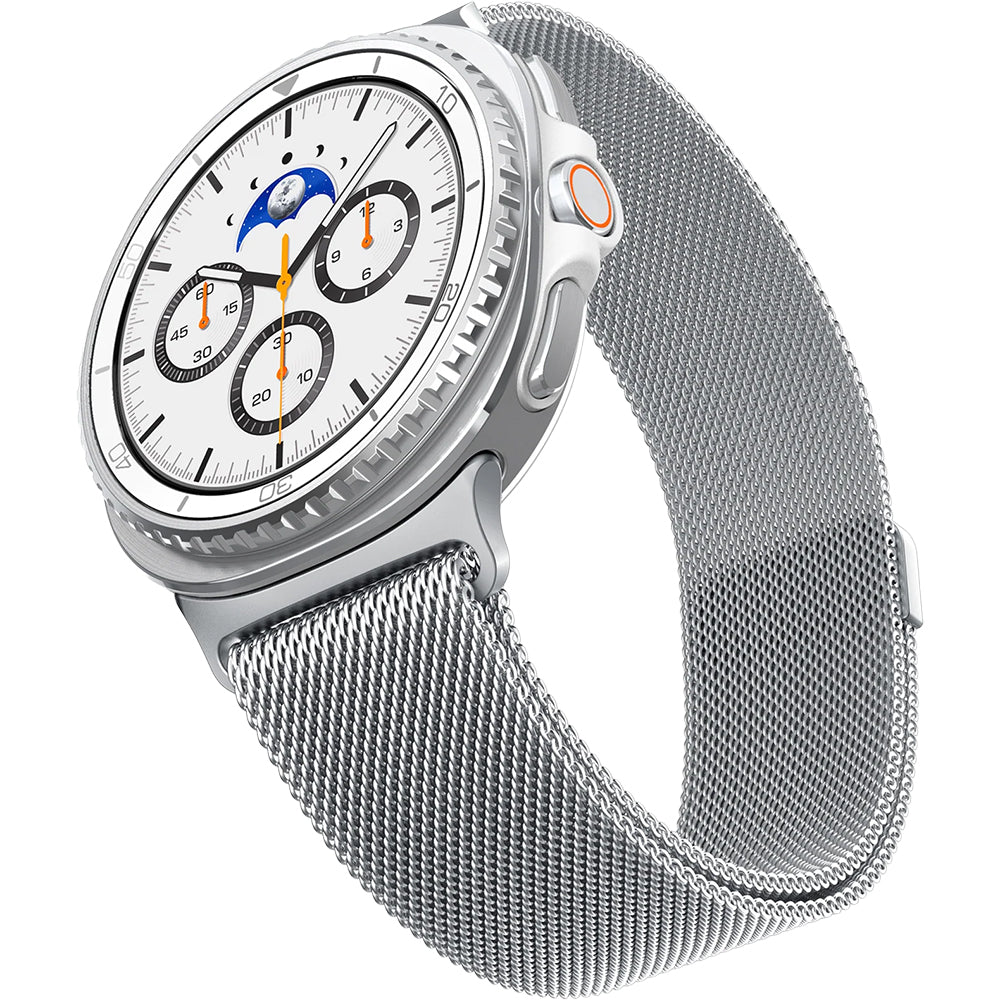 Edelstahl Armband für Galaxy Watch 9 40 mm / 44 mm / 8 40 mm / 44 mm / 8 Classic 46 mm, Spigen Metal Fit, Silbern