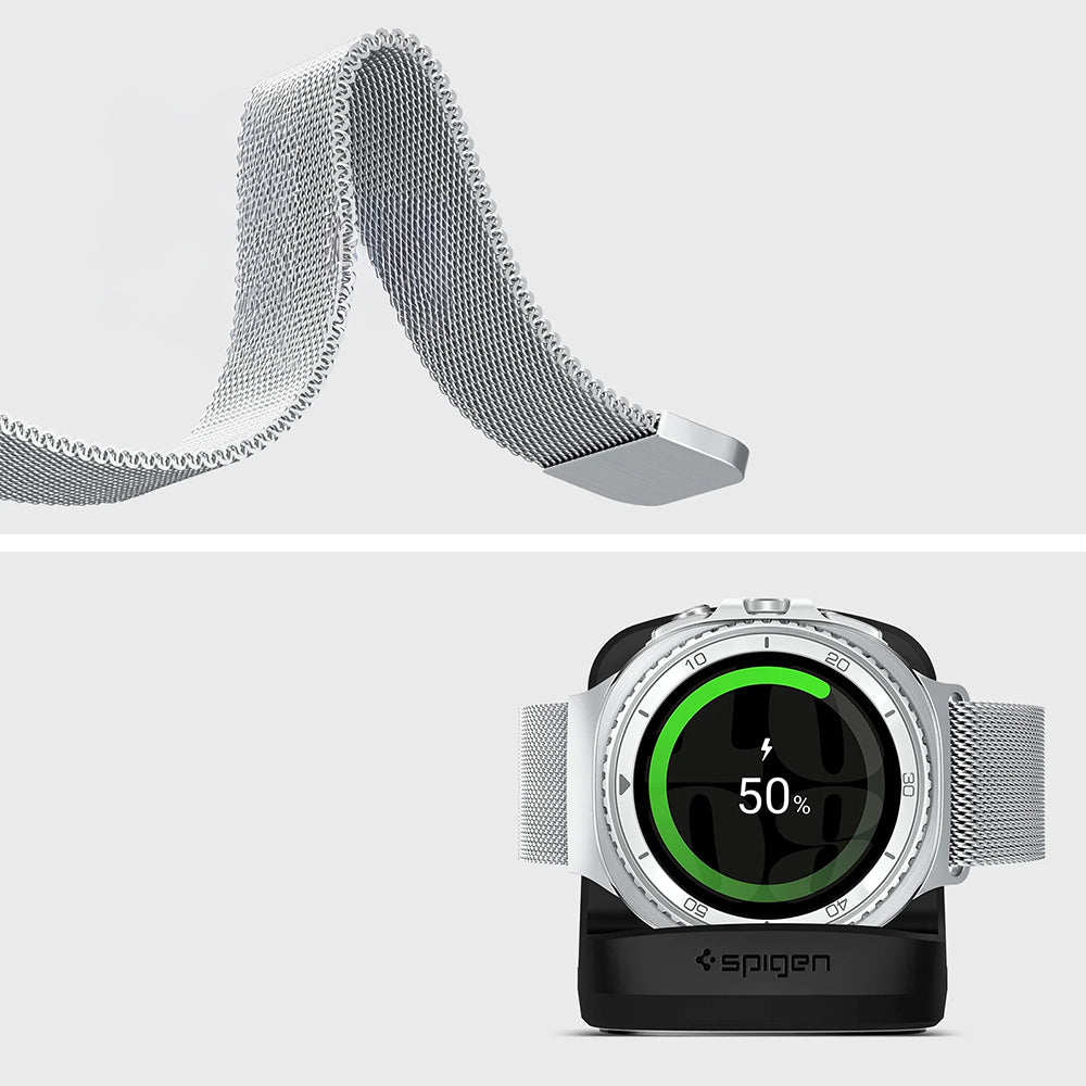 Edelstahl Armband für Galaxy Watch 9 40 mm / 44 mm / 8 40 mm / 44 mm / 8 Classic 46 mm, Spigen Metal Fit, Silbern