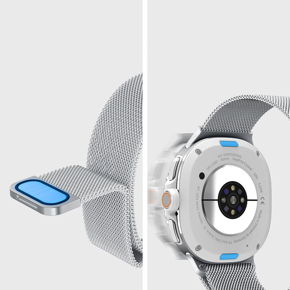 Edelstahl Armband für Galaxy Watch 9 40 mm / 44 mm / 8 40 mm / 44 mm / 8 Classic 46 mm, Spigen Metal Fit, Silbern