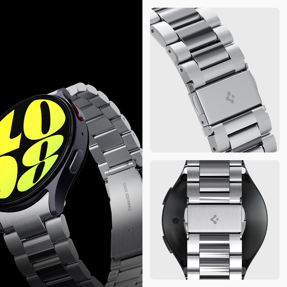 Armband für Galaxy Watch 7/6/5 Pro/5/4/FE, Spigen Modern Fit 316L, Silbern