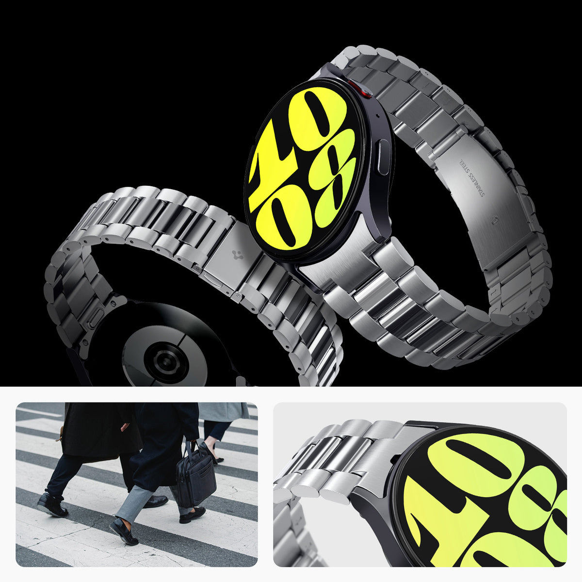 Armband für Galaxy Watch 7/6/5 Pro/5/4/FE, Spigen Modern Fit 316L, Silbern