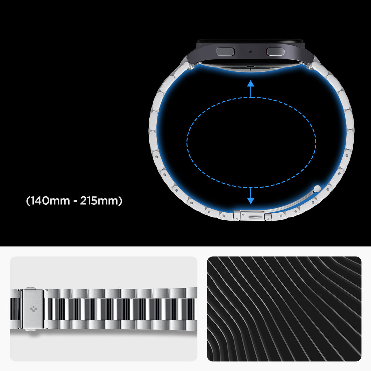 Armband für Galaxy Watch 7/6/5 Pro/5/4/FE, Spigen Modern Fit 316L, Silbern