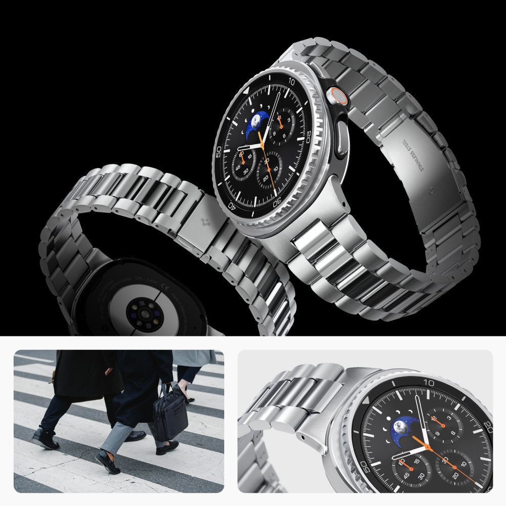 Armband für Galaxy Watch 9 40 mm / 44 mm / 8 40 mm / 44 mm / 8 Classic 46 mm, Spigen Modern Fit, Silbern