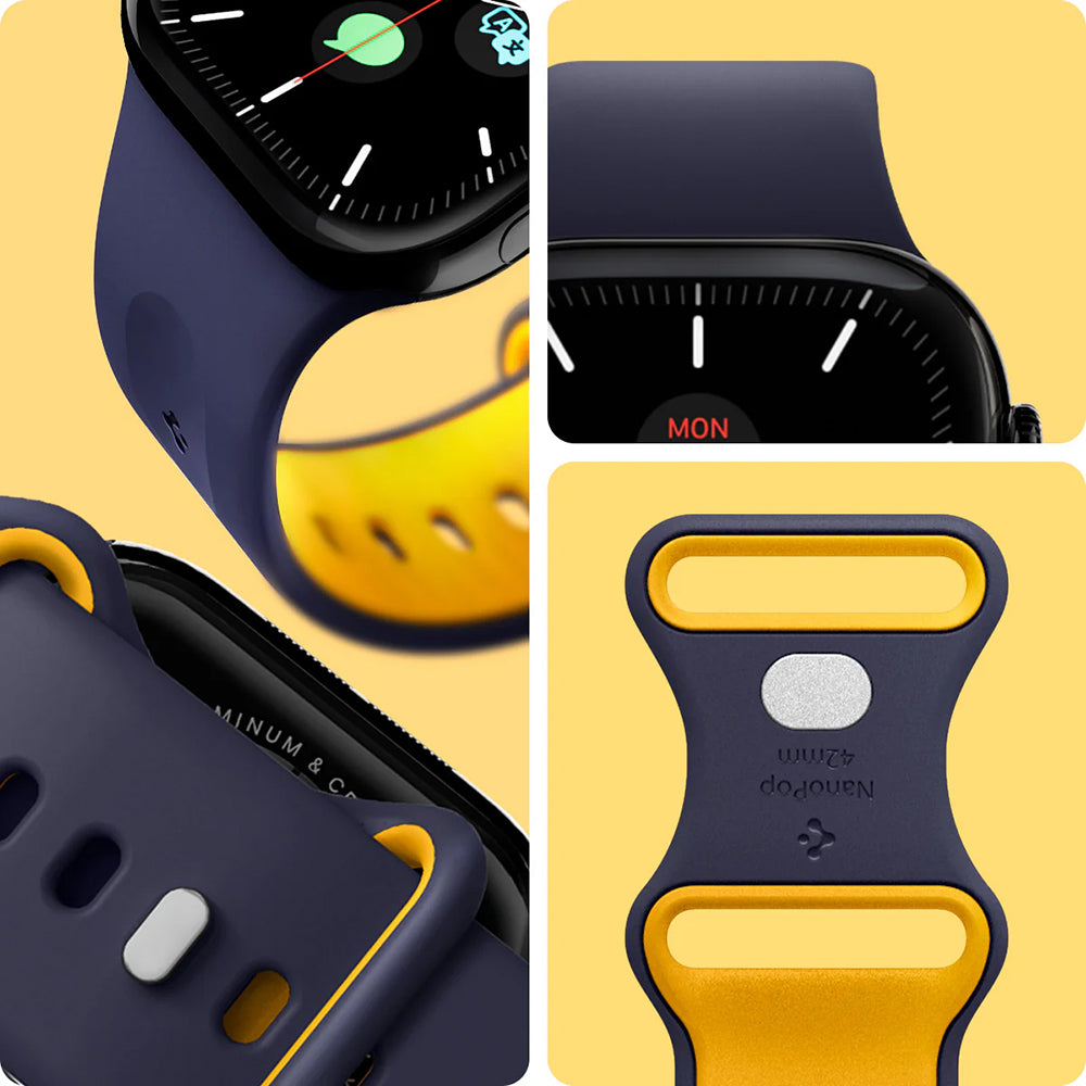 Armband für Apple Watch 42/41/40/38mm, Spigen Nano Pop, Dunkelblau-Gelb