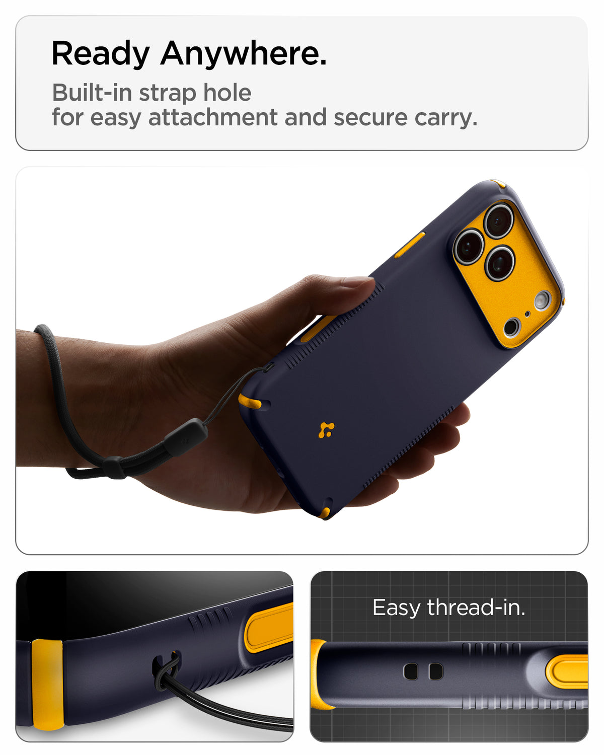 Handyhülle für iPhone 18 Pro, Spigen Nano Pop Hybrid Mag mit MagSafe, Dunkelblau-Gelb (7/15)