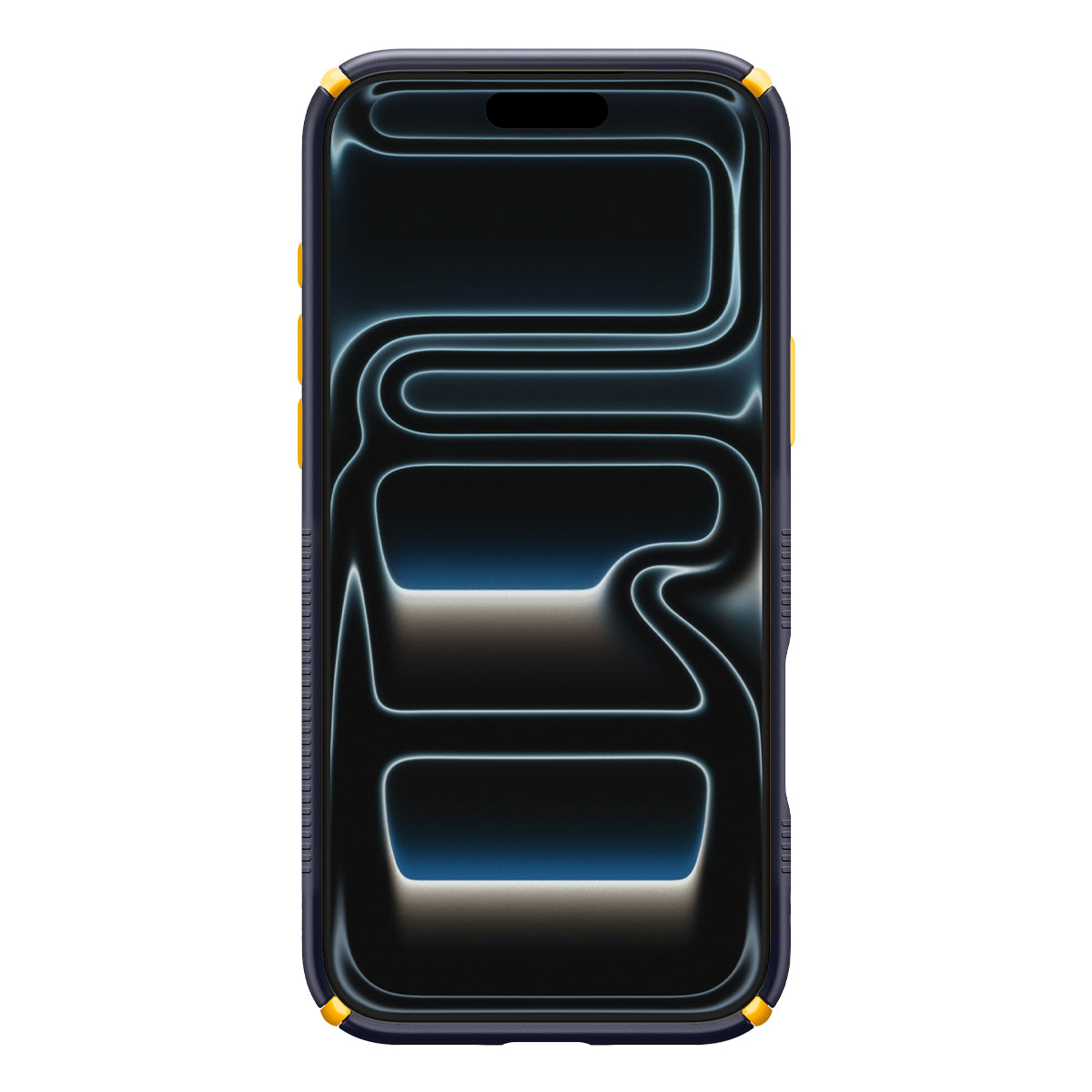 Handyhülle für iPhone 18 Pro, Spigen Nano Pop Hybrid Mag mit MagSafe, Dunkelblau-Gelb (15/15)