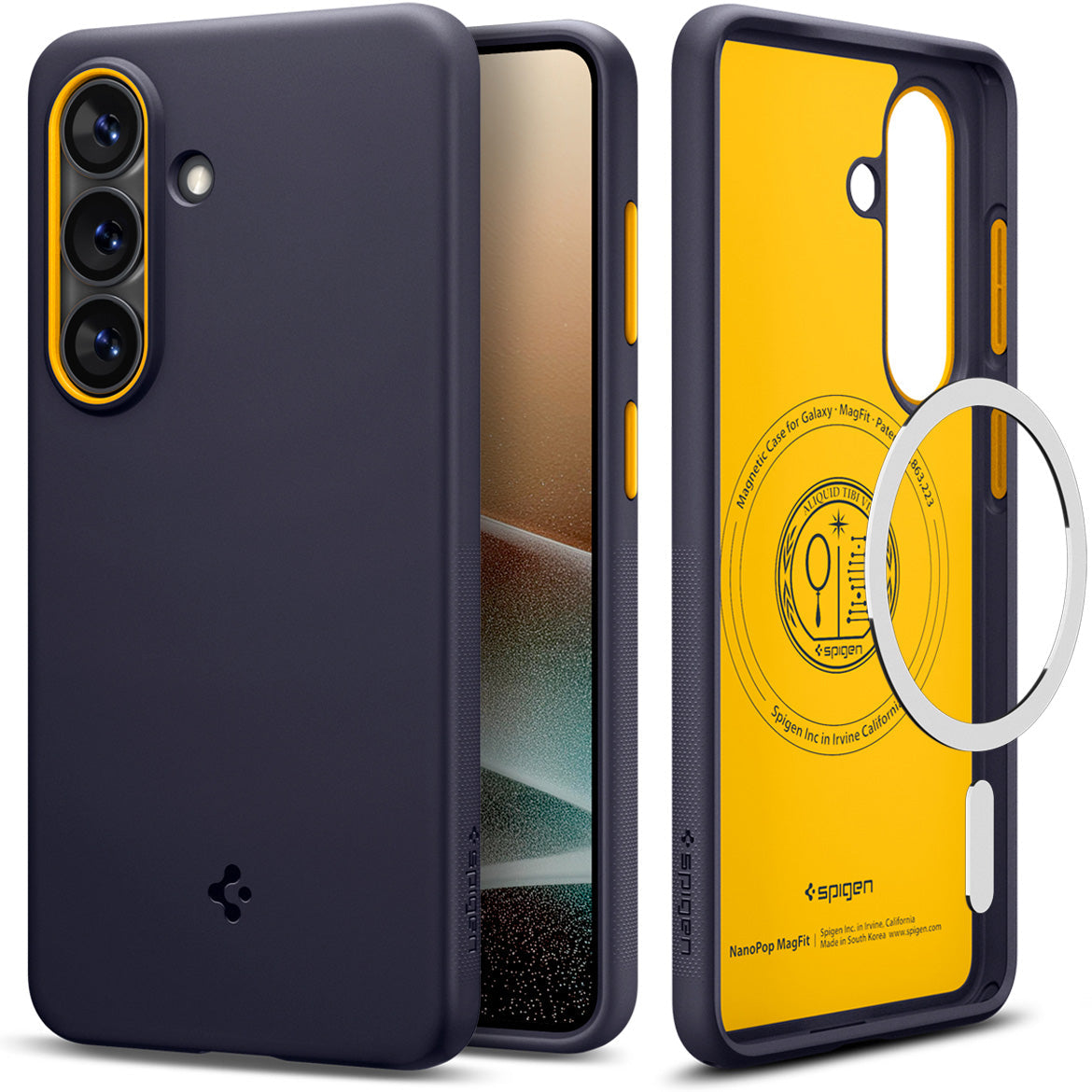 Handyhülle für Galaxy S26, Spigen Nano Pop Mag mit MagSafe, Dunkelblau und Gelb