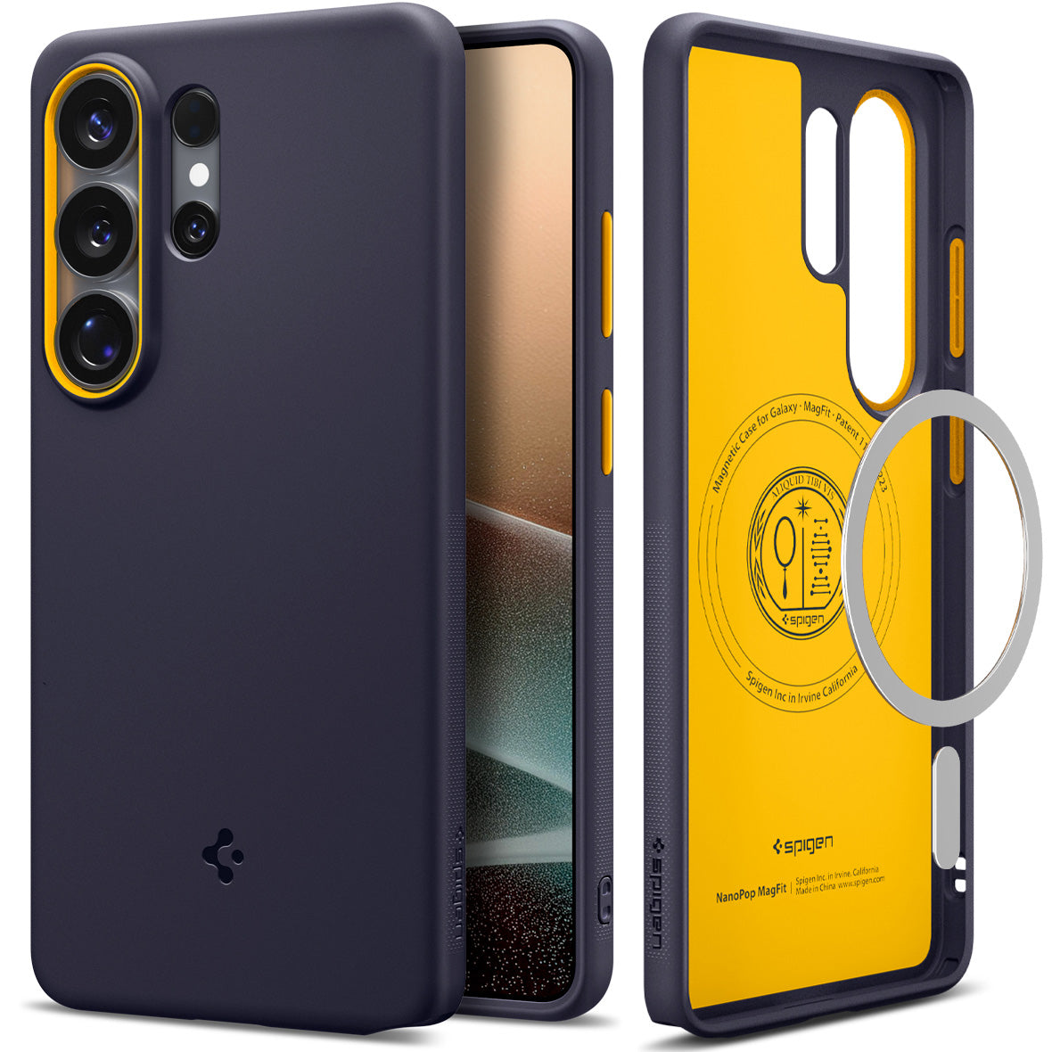 Handyhülle für Galaxy S26 Ultra, Spigen Nano Pop Mag mit MagSafe, Dunkelblau-Gelb