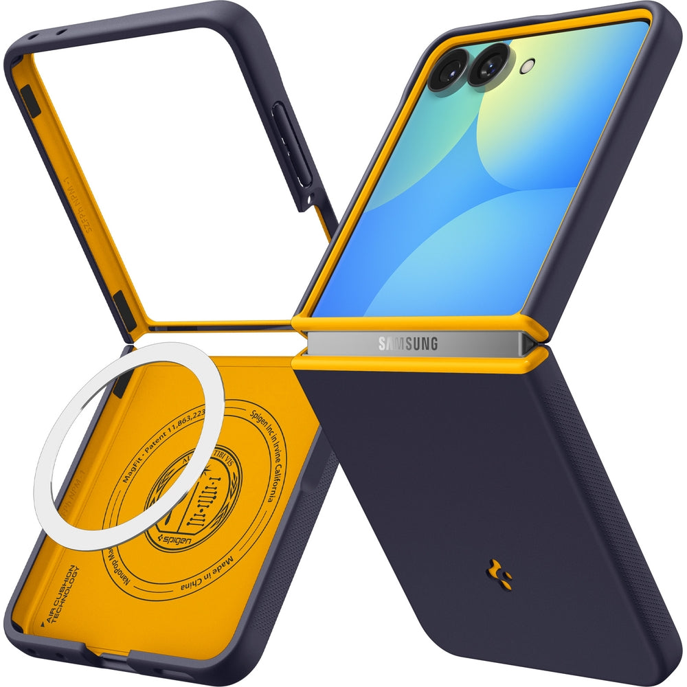 Handyhülle für Galaxy Z Flip8, Spigen Nano Pop Mag mit MagSafe, Dunkelblau-Gelb
