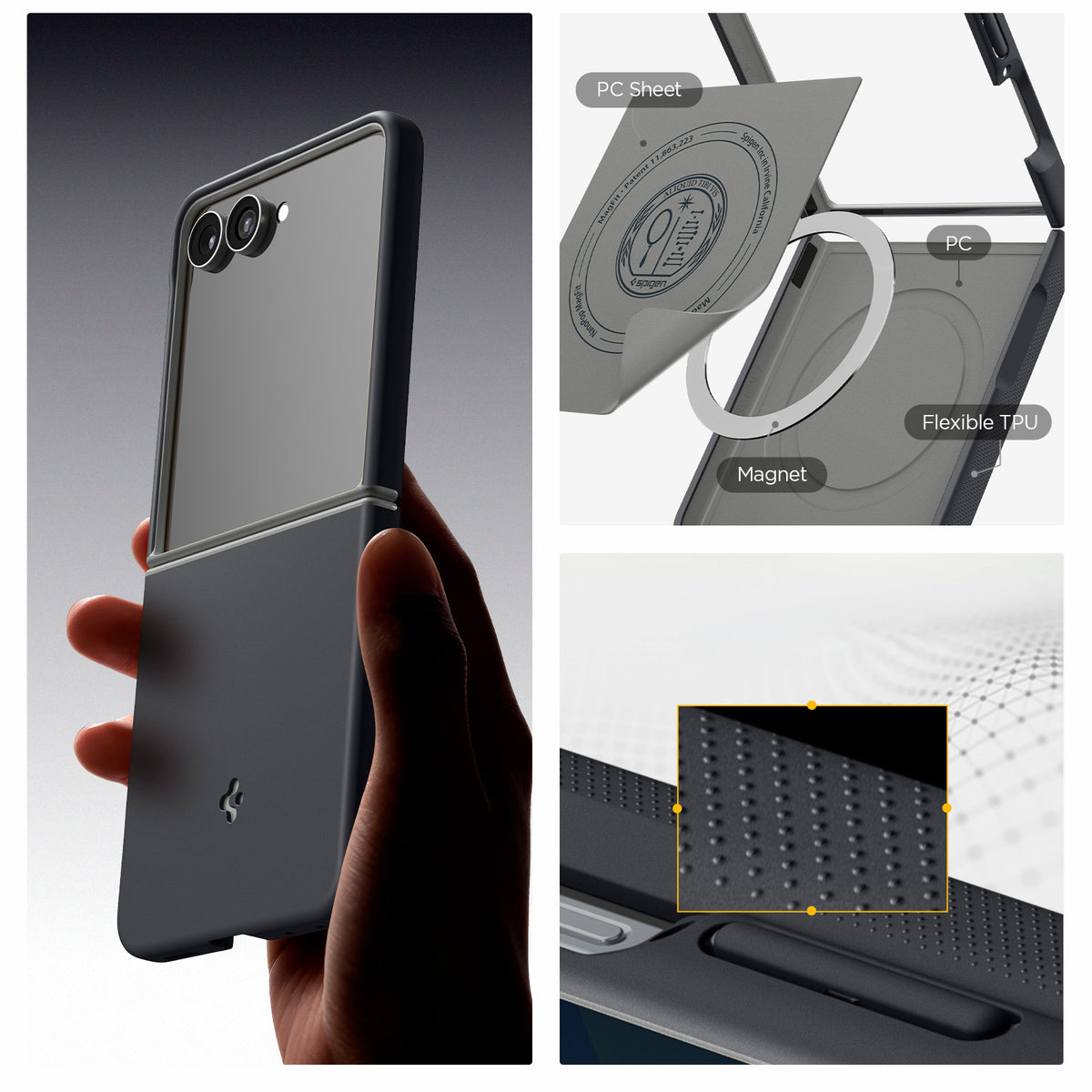 Handyhülle für Galaxy Z Flip8, Spigen Nano Pop Mag mit MagSafe, Dunkelblau-Gelb