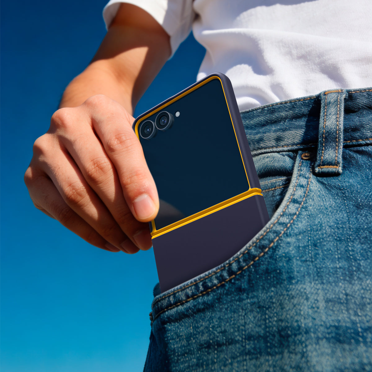 Handyhülle für Galaxy Z Flip8, Spigen Nano Pop Mag mit MagSafe, Dunkelblau-Gelb
