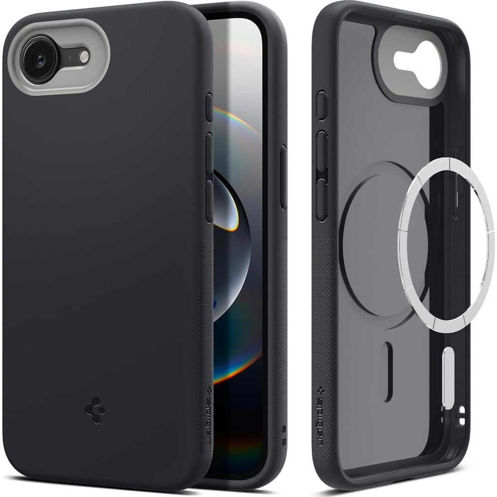 Handyhülle für iPhone 17e / 16e, Spigen Nano Pop Mag mit MagSafe, Schwarz-Grau